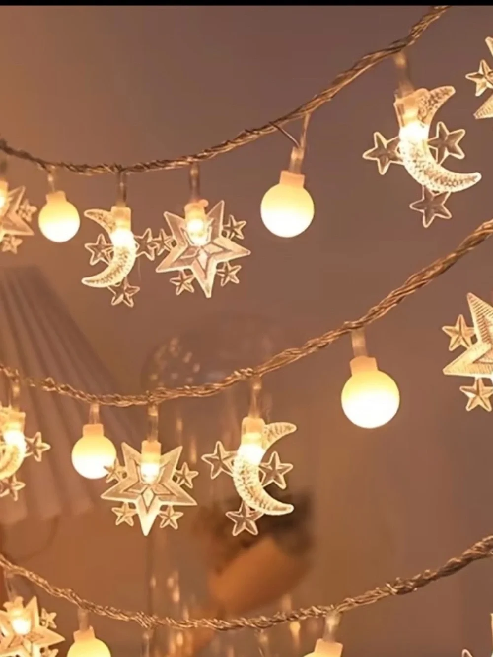 Warm White Star & Moon String Lights - Decorative Strand BNIB
